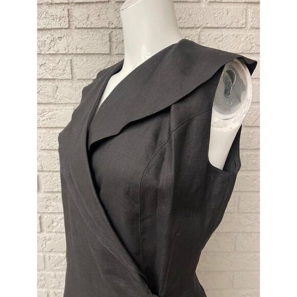 Roger Edwards Black Linen Wrap Dress with Asymmetrical Collar Size 4 - Picture 7 of 12